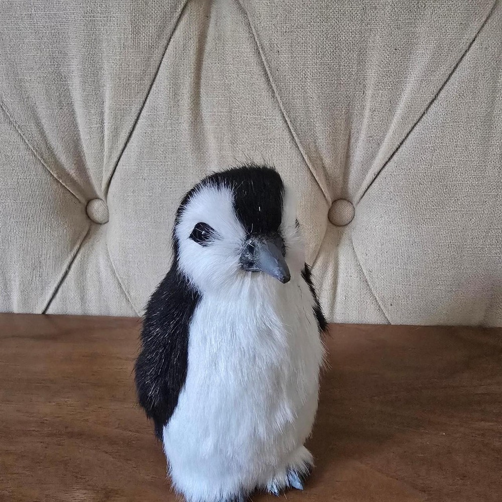 Vintage black and white faux fur penguin figurine